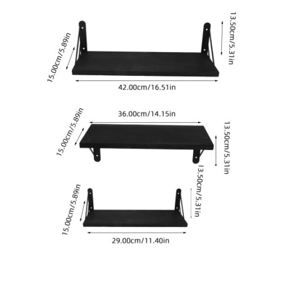 Wall-mounted shelf with hooks behind the door, 42.00 x 15.00 x 13.50 cm, black.